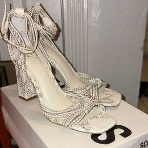 Jennifer Lopez Cream Snakeskin Block Heel Sandals